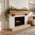 Corbel Bracket Mantel Shelf, Rustic Solid Wood Fireplace Beam with Two Stepped Corbels Underneath