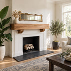 Corbel Bracket Mantel Shelf, Rustic Solid Wood Fireplace Beam with Two Stepped Corbels Underneath