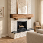 Corbel Bracket Mantel Shelf, Rustic Solid Wood Fireplace Beam with Two Stepped Corbels Underneath