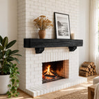 Corbel Bracket Mantel Shelf, Rustic Solid Wood Fireplace Beam with Two Stepped Corbels Underneath
