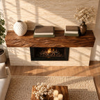 Wind Swept Grain Mantel Shelf, Fine Line Carved Solid Wood Floating Fireplace Beam for Living Room