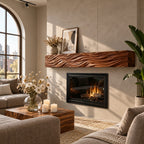 Wind Swept Grain Mantel Shelf, Fine Line Carved Solid Wood Floating Fireplace Beam for Living Room
