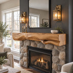 Rough Hewn Log Mantel Shelf, Floating Solid Wood Fireplace Beam with Natural Sculpted Underside