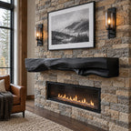 Rough Hewn Log Mantel Shelf, Floating Solid Wood Fireplace Beam with Natural Sculpted Underside