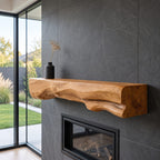 Rough Hewn Log Mantel Shelf, Floating Solid Wood Fireplace Beam with Natural Sculpted Underside
