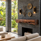 Rough Hewn Log Mantel Shelf, Floating Solid Wood Fireplace Beam with Natural Sculpted Underside