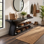 Tree Trunk Pedestal Shoe Bench, Two Tier Sculpted Solid Wood Entryway Shoe Rack with Flared Top