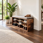 Wave Shelf Shoe Bench, Solid Wood Box Frame Entryway Bench with Three Curved Wavy Shoe Shelves