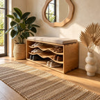 Wave Shelf Shoe Bench, Solid Wood Box Frame Entryway Bench with Three Curved Wavy Shoe Shelves
