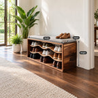 Wave Shelf Shoe Bench, Solid Wood Box Frame Entryway Bench with Three Curved Wavy Shoe Shelves