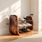 Rounded Slab End Shoe Rack, Three Level Open Solid Wood Entryway Shoe Shelf with Thick Curved Sides