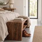 Arched Waterfall End Bench with Open Shoe Shelf, Solid Wood Entryway and End of Bed Bench