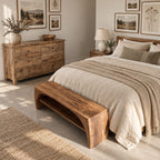 Arched Waterfall End Bench with Open Shoe Shelf, Solid Wood Entryway and End of Bed Bench