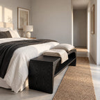 Arched Waterfall End Bench with Open Shoe Shelf, Solid Wood Entryway and End of Bed Bench