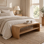 Arched Waterfall End Bench with Open Shoe Shelf, Solid Wood Entryway and End of Bed Bench
