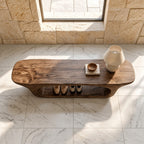 Rounded Capsule Shoe Bench, Sculpted Solid Wood Entryway Bench with Oval Open Loop Base