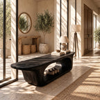 Rounded Capsule Shoe Bench, Sculpted Solid Wood Entryway Bench with Oval Open Loop Base