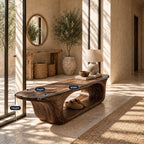 Rounded Capsule Shoe Bench, Sculpted Solid Wood Entryway Bench with Oval Open Loop Base