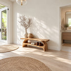 Double Arch Leg Shoe Bench, Live Edge Solid Wood Entryway Bench with Cradled Open Shoe Shelf