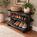 Three Slab Live Edge Shoe Rack Bench, Farmhouse Solid Wood Entryway Bench with Two Lower Shelves