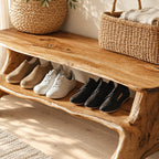 Branch Leg Live Edge Shoe Bench, Natural Solid Wood Hallway Bench with Lower Shoe Shelf
