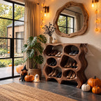 Wavy Honeycomb Shoe Cabinet, Sculpted Solid Wood Entryway Shoe Rack with Rounded Open Cubbies