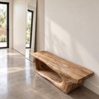 Hollowed Log Tunnel Bench, Live Edge Solid Wood Entryway Shoe Bench with Carved Open Base