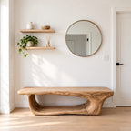 Hollowed Log Tunnel Bench, Live Edge Solid Wood Entryway Shoe Bench with Carved Open Base