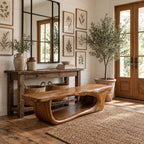 Hollowed Log Tunnel Bench, Live Edge Solid Wood Entryway Shoe Bench with Carved Open Base