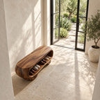 Pebble Form Sculpted Shoe Bench, Organic Solid Wood Entryway Bench with Rounded Open Shoe Cavity