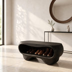 Pebble Form Sculpted Shoe Bench, Organic Solid Wood Entryway Bench with Rounded Open Shoe Cavity
