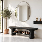 Hourglass Leg Shoe Bench, Organic Rounded Solid Wood Entryway Bench with Long Lower Shoe Shelf