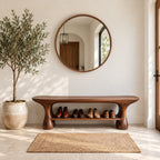 Hourglass Leg Shoe Bench, Organic Rounded Solid Wood Entryway Bench with Long Lower Shoe Shelf