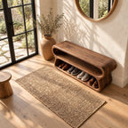 Double Loop Two Tier Shoe Bench, Curved Solid Wood Entryway Bench with Two Rounded Shoe Shelves