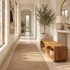 Wave Tunnel Block Bench, Sculpted Solid Wood Entryway Shoe Bench and End of Bed Bench with Open Base