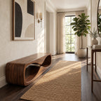 Wave Tunnel Block Bench, Sculpted Solid Wood Entryway Shoe Bench and End of Bed Bench with Open Base