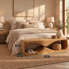 Wave Tunnel Block Bench, Sculpted Solid Wood Entryway Shoe Bench and End of Bed Bench with Open Base