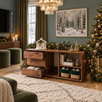 Rounded Edge Drawer and Cubby Storage Cabinet, Solid Wood End of Bed Chest with Open Shelves