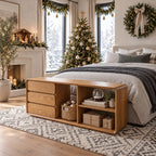 Rounded Edge Drawer and Cubby Storage Cabinet, Solid Wood End of Bed Chest with Open Shelves
