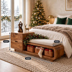 Drawer Tower Storage Bench with Curved Low Seat, Solid Wood End of Bed Bench with Open Shelf