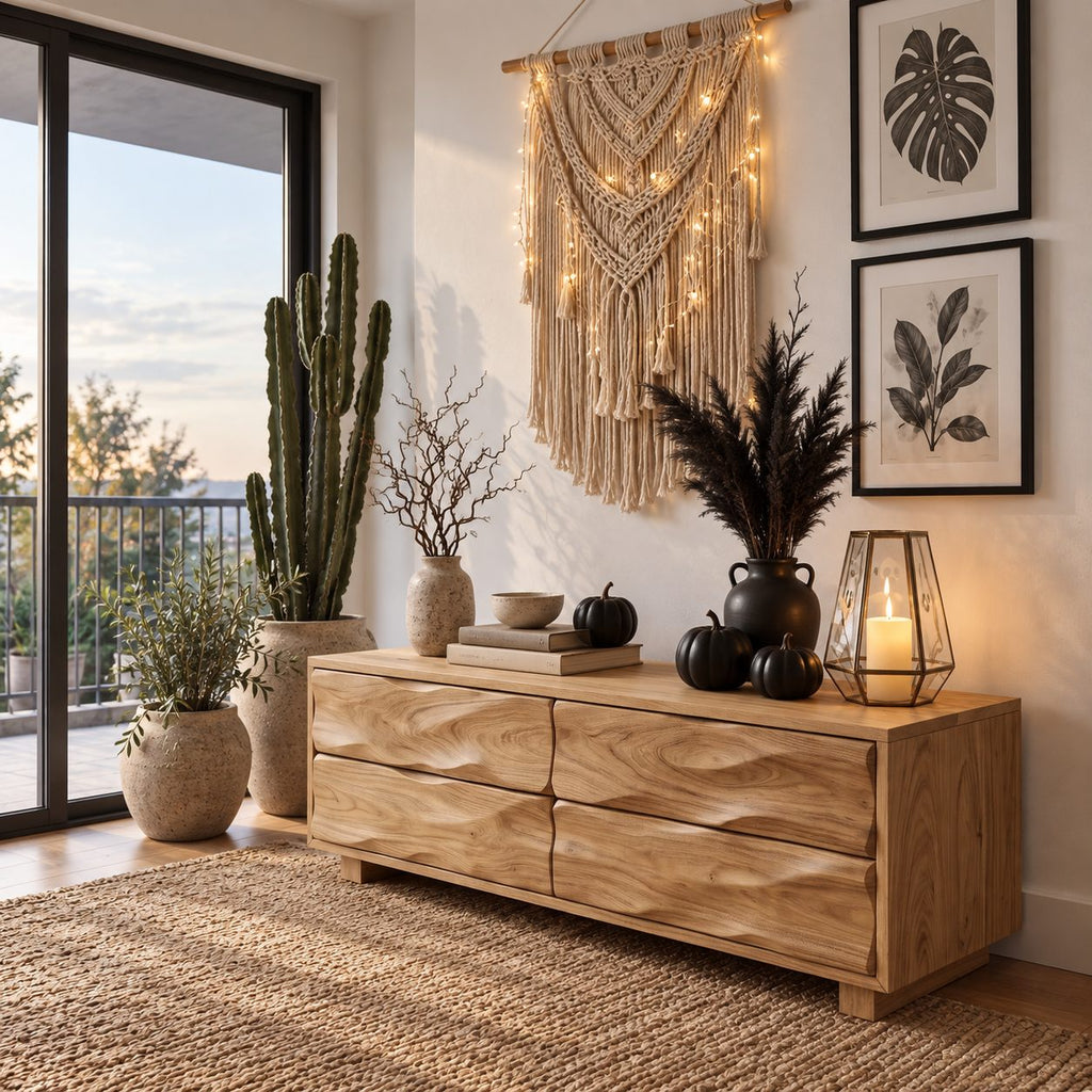 Carved Wave Front Four Drawer Chest, Low Solid Wood Dresser and Bedroom Storage Cabinet