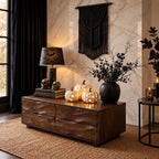 Carved Wave Front Four Drawer Chest, Low Solid Wood Dresser and Bedroom Storage Cabinet