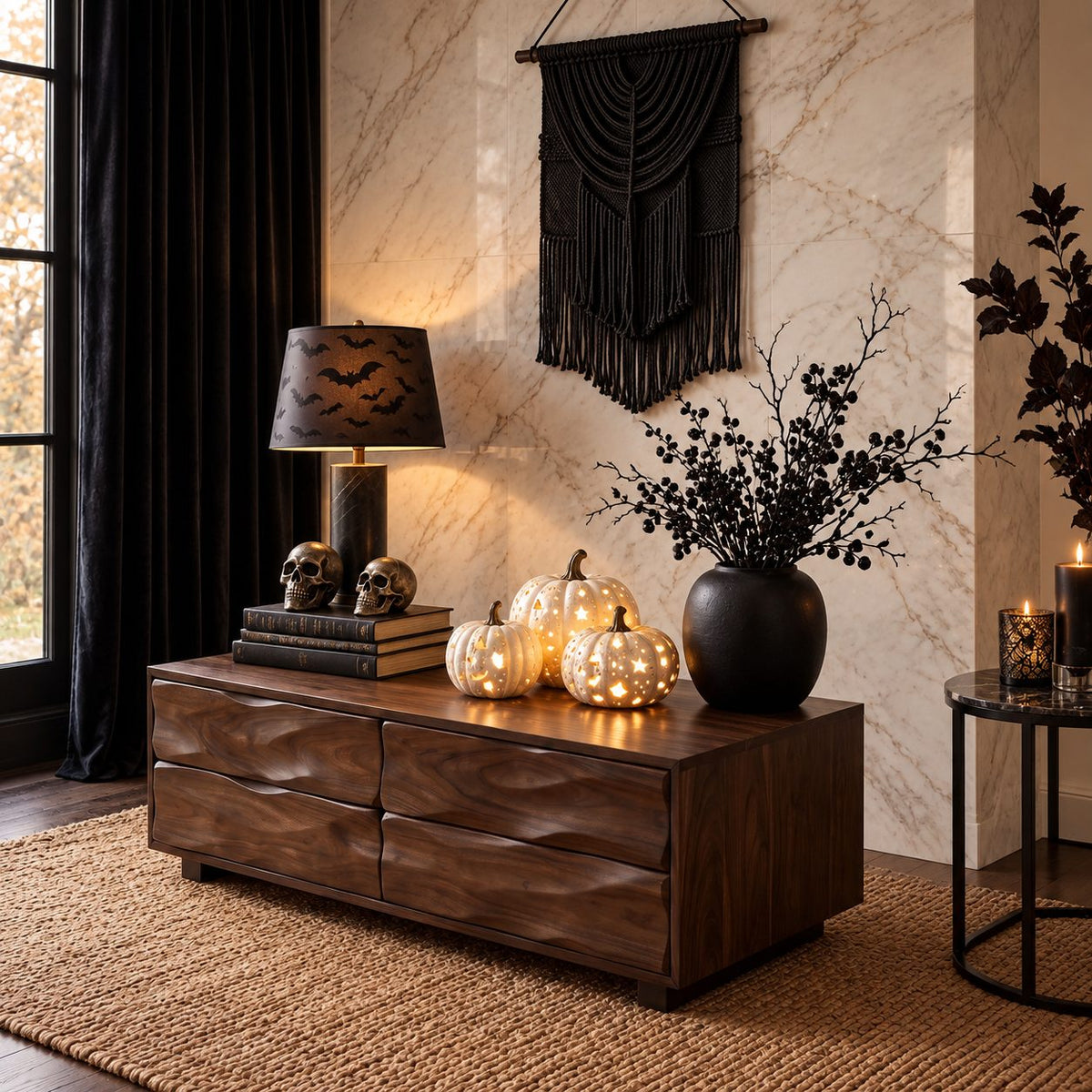 Carved Wave Front Four Drawer Chest, Low Solid Wood Dresser and Bedroom Storage Cabinet