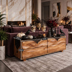 Carved Wave Front Four Drawer Chest, Low Solid Wood Dresser and Bedroom Storage Cabinet
