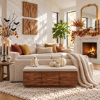 Carved Wave Front Storage Bench with Three Drawers, Solid Wood End of Bed Bench and Storage Box