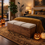 Three Drawer Box Storage Bench, Plain Solid Wood End of Bed Bench with Full Width Front Drawers