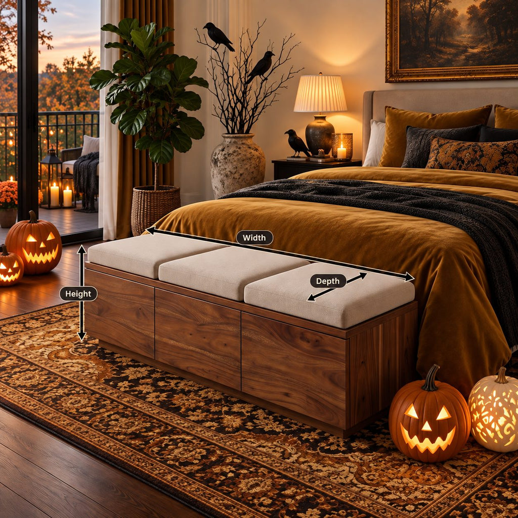 Three Drawer Box Storage Bench, Plain Solid Wood End of Bed Bench with Full Width Front Drawers
