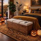 Three Drawer Box Storage Bench, Plain Solid Wood End of Bed Bench with Full Width Front Drawers