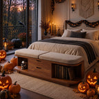 Rounded End Cubby Storage Bench with Two Center Drawers, Solid Wood End of Bed Bench