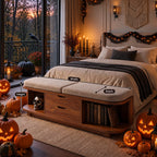 Rounded End Cubby Storage Bench with Two Center Drawers, Solid Wood End of Bed Bench